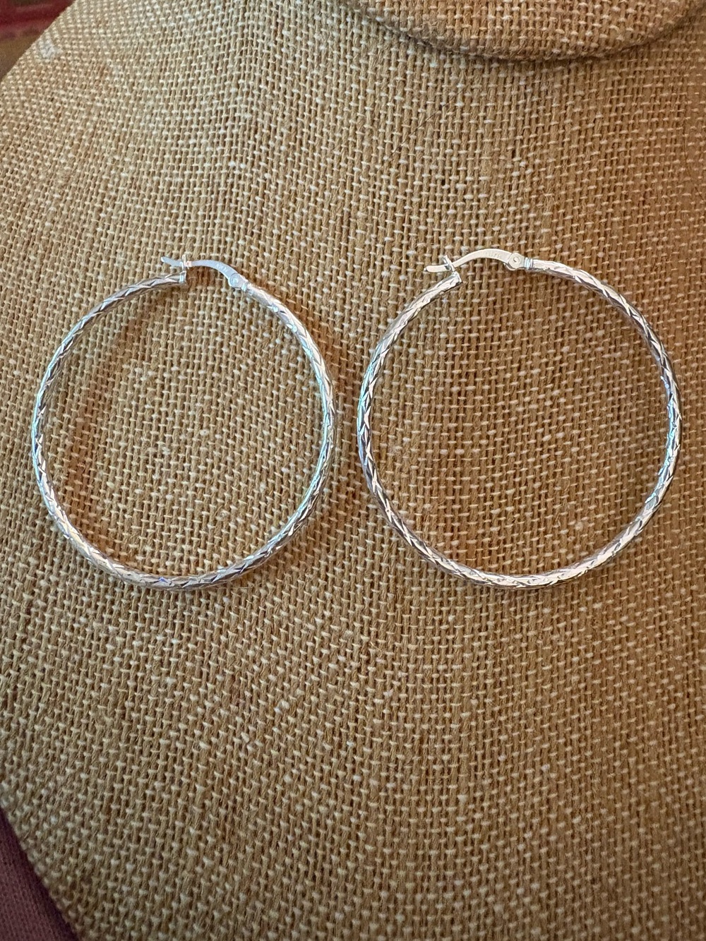 Solid Sterling Silver Large Diamond Cut Hoops